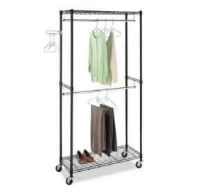 Double Layer Horizontal Bar Drying Rack With Single Rotating Wave Hook, Black Powder Coating