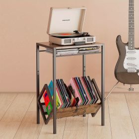 Record Player Stand With CD And DVD Album Storage Rack, 2 Tier End Table Record Player Stand, Vintage Case, Wood And Metal Assembly