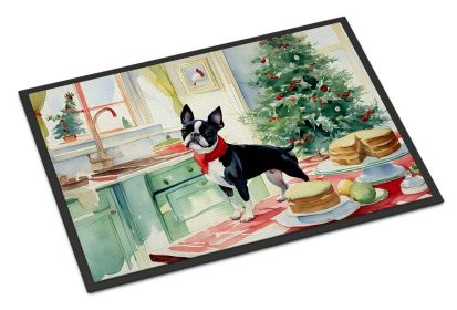 Boston Terrier Christmas Cookies Doormat Front Door Mat Indoor Outdoor Rugs for Entryway, Non Slip Washable Low Pile, 24H X 36W