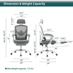 Retractable Footrest Ergonomic Swivel Office Chair With Lumbar Support Pillow And Padded Armrests (Option: Gray)