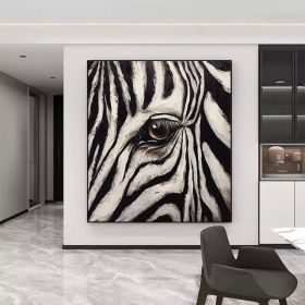Zebra Gaze Abstract Style Wall Decor Zebra Animal Portrait Oil Painting Black White Striped Art Home Deco African Wildlife (Style: 1, size: 80x80cm)