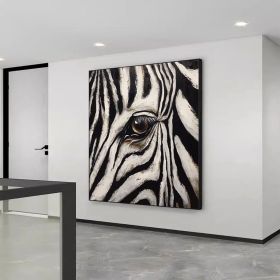 Zebra Gaze Abstract Style Wall Decor Zebra Animal Portrait Oil Painting Black White Striped Art Home Deco African Wildlife (Style: 1, size: 100x100cm)