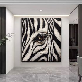 Zebra Gaze Abstract Style Wall Decor Zebra Animal Portrait Oil Painting Black White Striped Art Home Deco African Wildlife (Style: 1, size: 140x140cm)