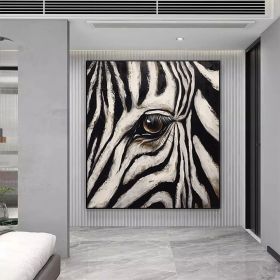 Zebra Gaze Abstract Style Wall Decor Zebra Animal Portrait Oil Painting Black White Striped Art Home Deco African Wildlife (Style: 1, size: 160x160cm)