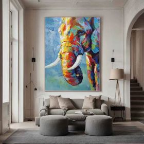 Hand Painted Impressionist Elephant Oil Painting On Canvas- Contemporary Multi-colored Safari Animal Fine Art WHAT BRILLIANT COLORS (Style: 1, size: 100x150cm)