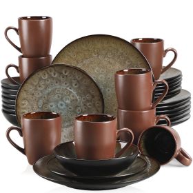 VANCASSO BUBBLE 16/32/48-Piece Tableware Set Vintage Ceramic Blue/Brown Stoneware Set with Dinner&Dessert Plate,Bowl,Coffee Cups (Color: Brown-32-Piece)