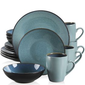 VANCASSO BUBBLE 16/32/48-Piece Tableware Set Vintage Ceramic Blue/Brown Stoneware Set with Dinner&Dessert Plate,Bowl,Coffee Cups (Color: Green-16-Piece)