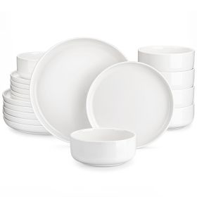 MALACASA Luna series 18-Piece Ceramic Porcelain Dinnerware Set with 6 Pcs Dinner/Dessert Plates,Bowl Tableware Set Service for 6 (Color: White)