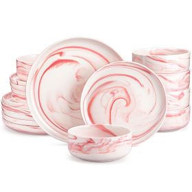 MALACASA Luna series 18-Piece Ceramic Porcelain Dinnerware Set with 6 Pcs Dinner/Dessert Plates,Bowl Tableware Set Service for 6 (Color: Pink Marble)