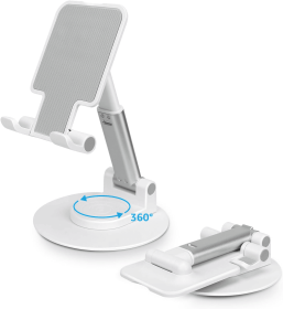 360°Rotating Cell Phone Holder for Desk, Fully Foldable Phone Stand,Angle & Height Adjustable DeskPhone Stand, for Office & Kitchen (Color: White)